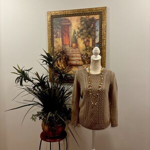 Talbots Women Sweater Crew neck Long Sleeve Pullover Beige Cable Knit Size SP